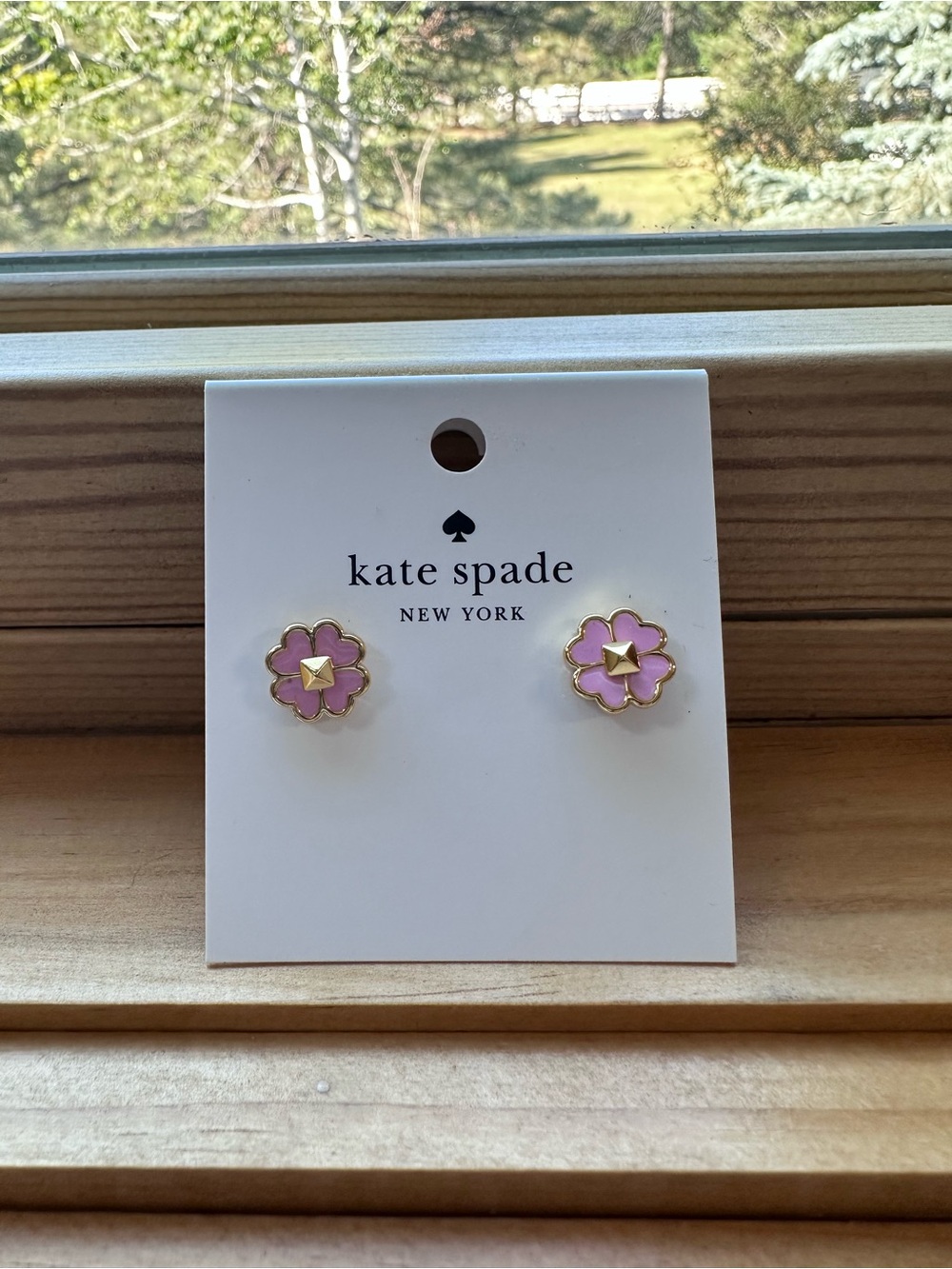 NWT kate spade Gold-Tone Pink Enamel Stud Flower Earrings